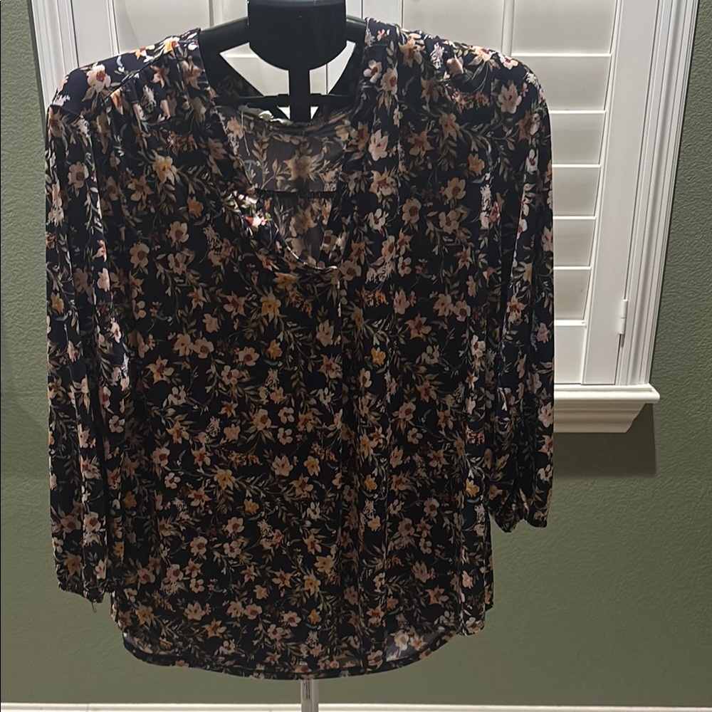 Blue Puff Sleeve Ruched Blouse